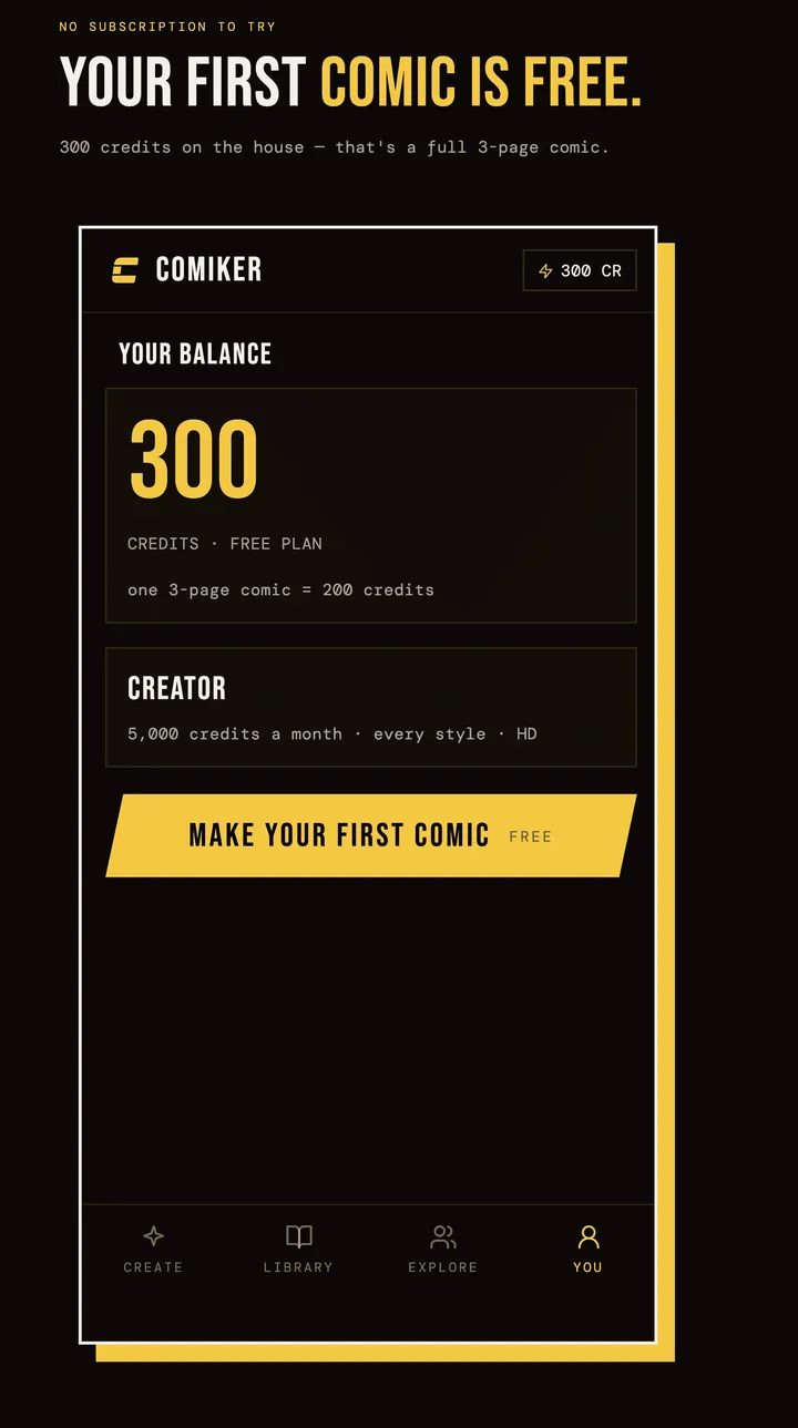 Your first comic is free
